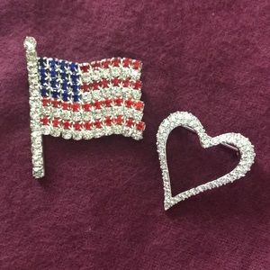 “For love of country” Pair of rhinestone pins